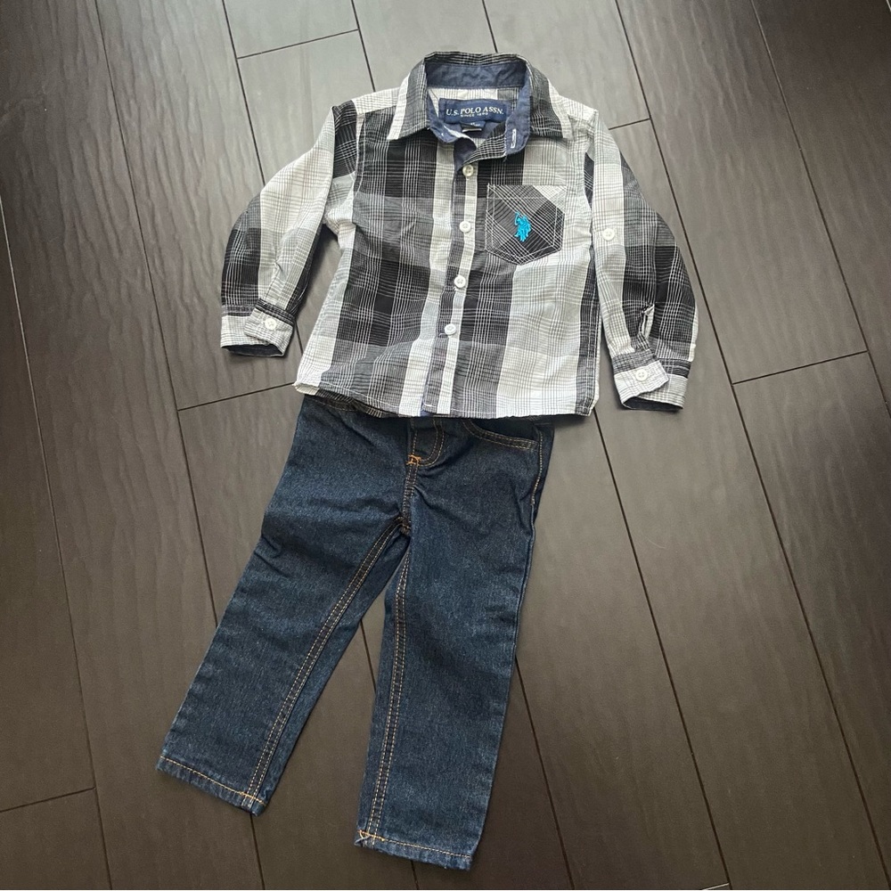 NWOT U.S. Polo Assn. Toddler button down dress shirt & dark wash jeans size 2T